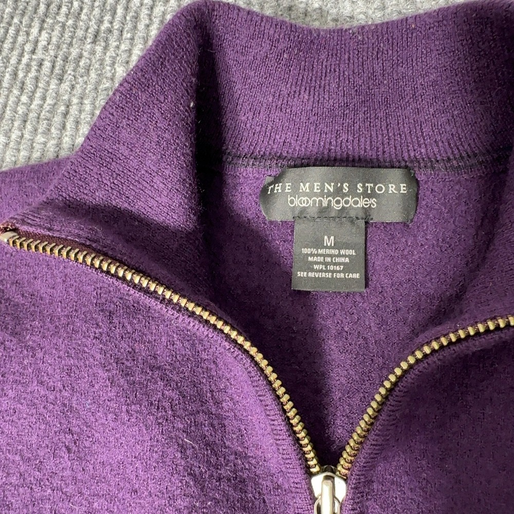 The Mens Store Bloomingdales Sweater Mens M Purple Quarter Zip Merino‎ Wool